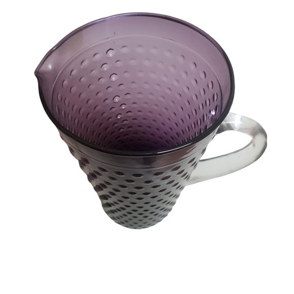 Heavy Purple Hobnail Pitcher 8 3/4 inches High 1.13 lbs Clear Handle Beautiful - Picture 6 of 6
